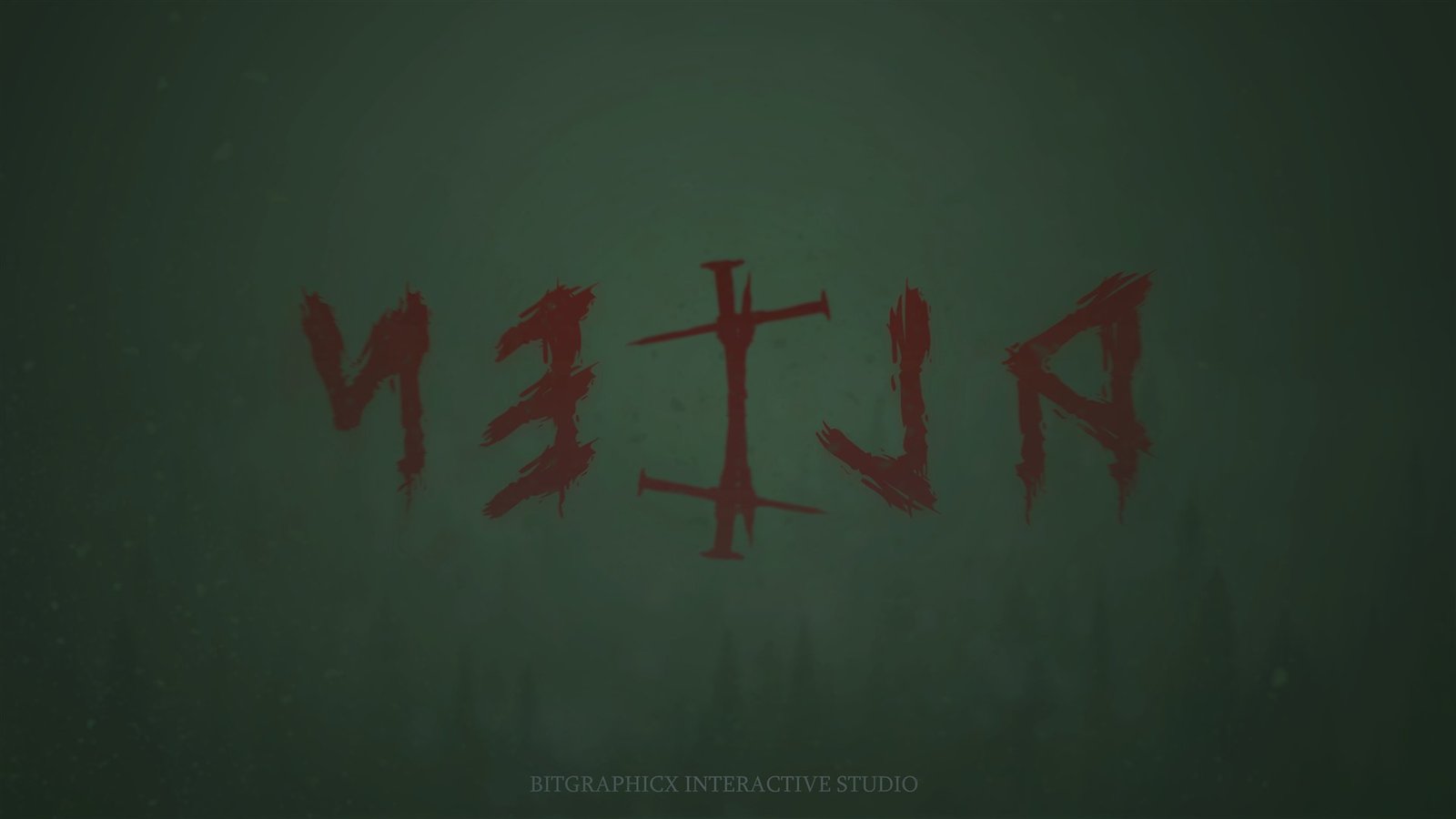 NELA horror game title emerging from a dark green textured background